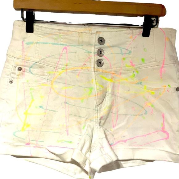Vintage Look 80’s High Waisted White Shorts Neon Graffiti Jr Size 11 - Picture 3 of 16